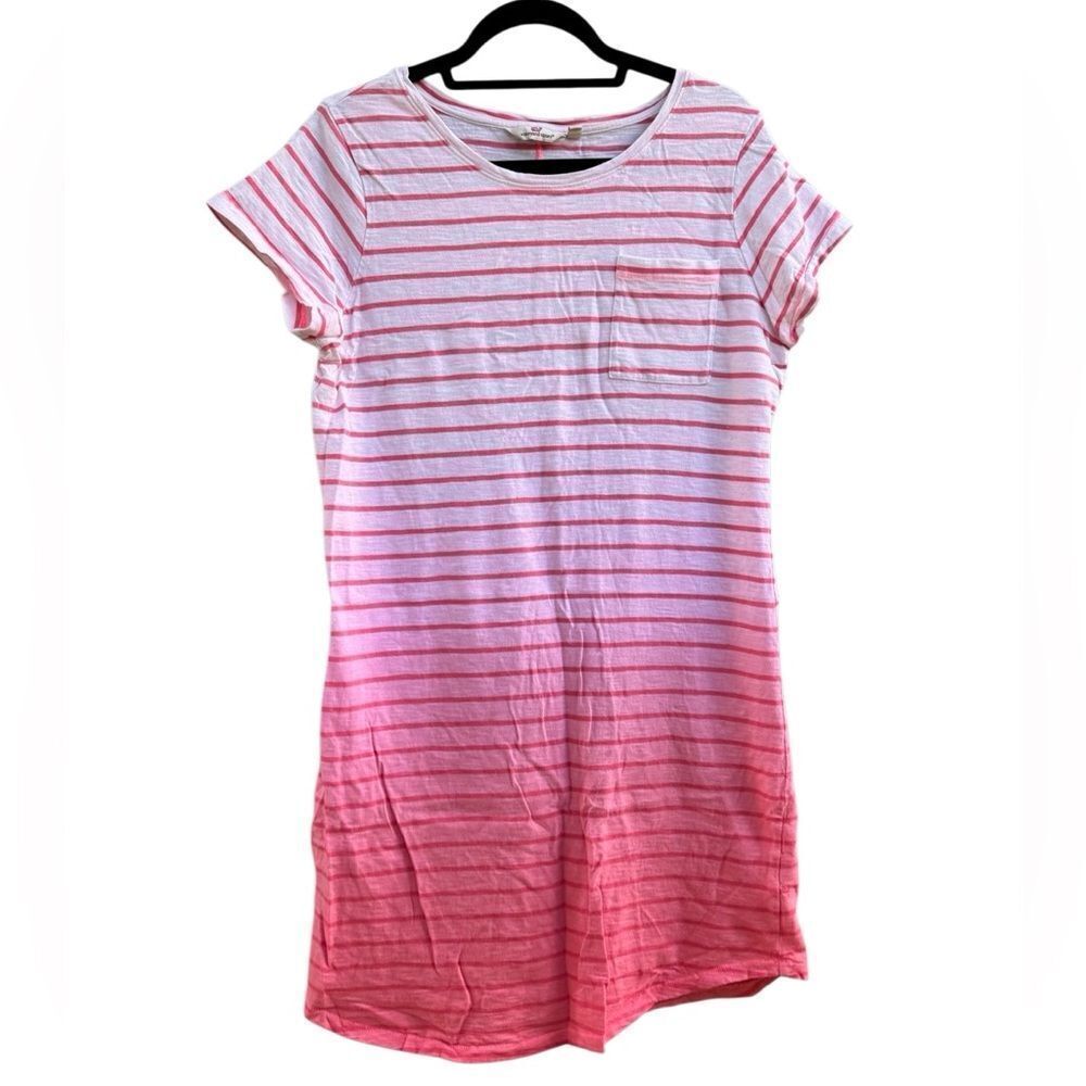 Vineyard Vines Women's Cotton Pink & White Ombre Stripe Midi Dress Size Medium